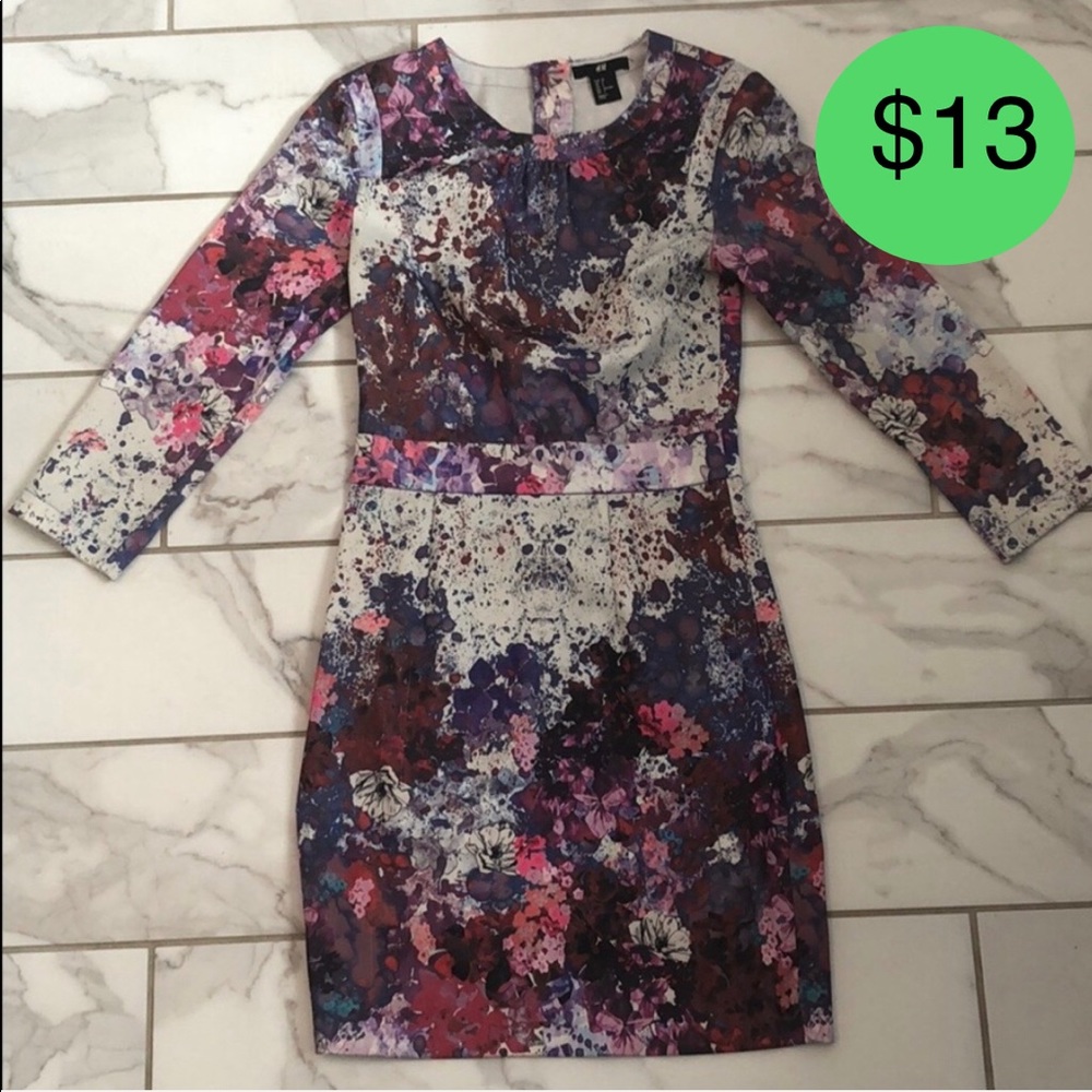 H&M 3/4 SLEEVE MULTICOLOR ART DRESS